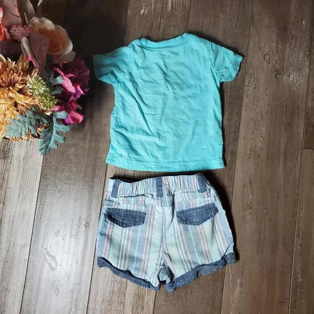 Baby Cat & Jack & Carter's 3M Summer Boy Dino Outfit with Shorts - Picture 2 of 8